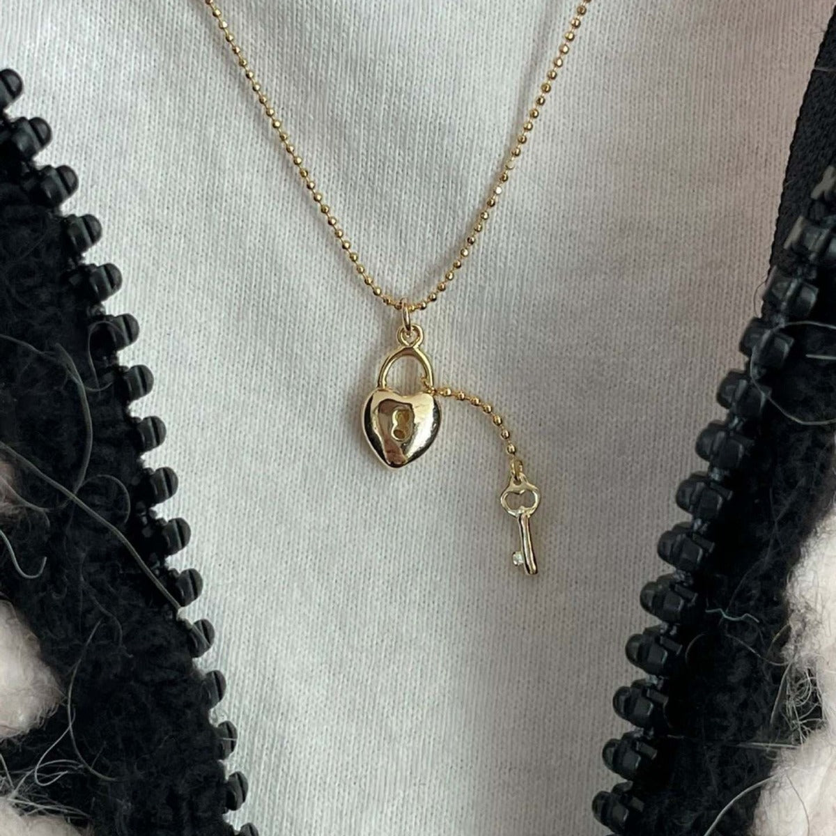 titanium-steel-love-pendant-key-lock-multi-layer-necklace