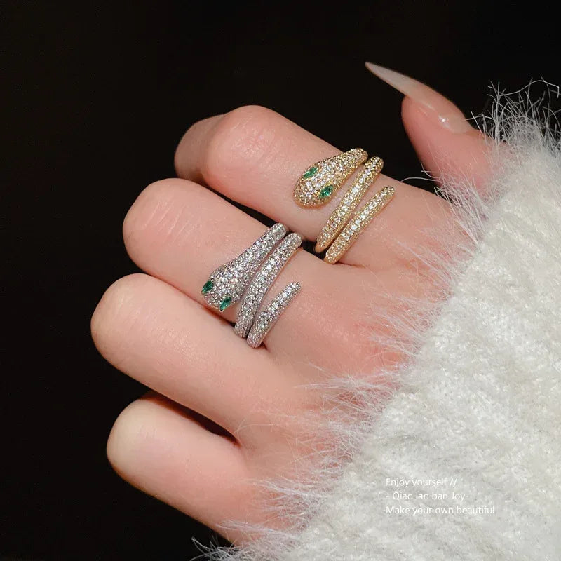 Real Gold Zircon Snakes Ring - Viexta