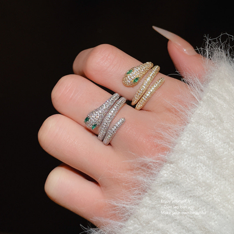 Real Gold Zircon Snakes Ring
