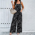 Print Square Neck Jumpsuit With Pockets - Viexta