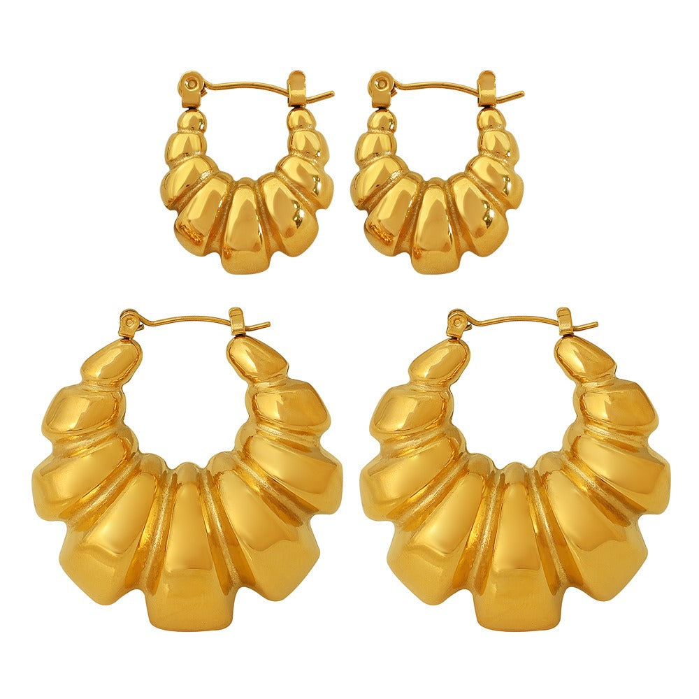Stainless steel threaded concave convex geometric earrings for women