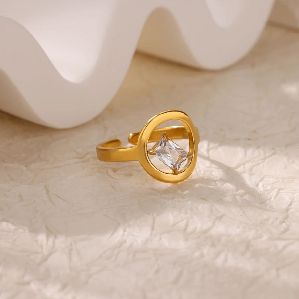 18K Gold Stainless Steel Open-end Zircon Ring
