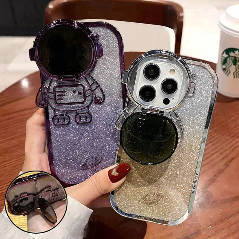 Glitter Astronaut Camera Stand Phone Case For IPhone - Viexta