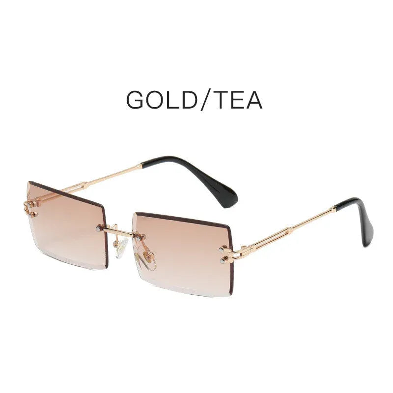 Fashion Frameless Trimmed Square Gradient Sunglasses - Viexta