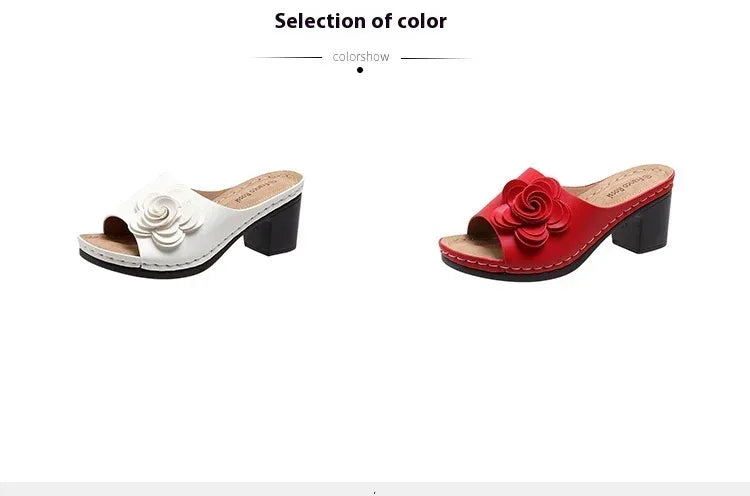 Wedge Flower Solid Color Sandals - Viexta
