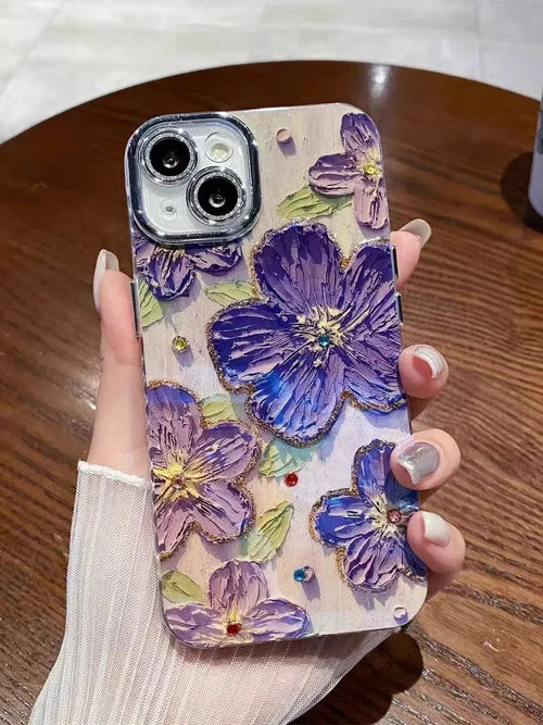 Blue Light Oil Painting Flower iPhone Case - Viexta