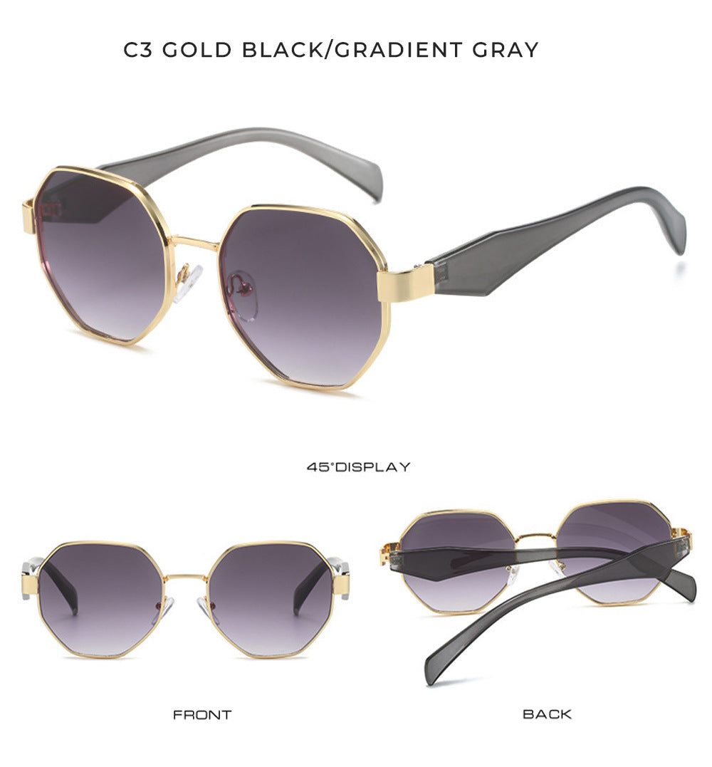 Polygonal Wide Metal Large Rim Sunglasses