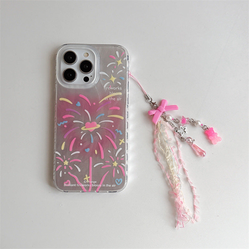 Double-layer Printed Feather Yarn Love Fireworks iPhone Case