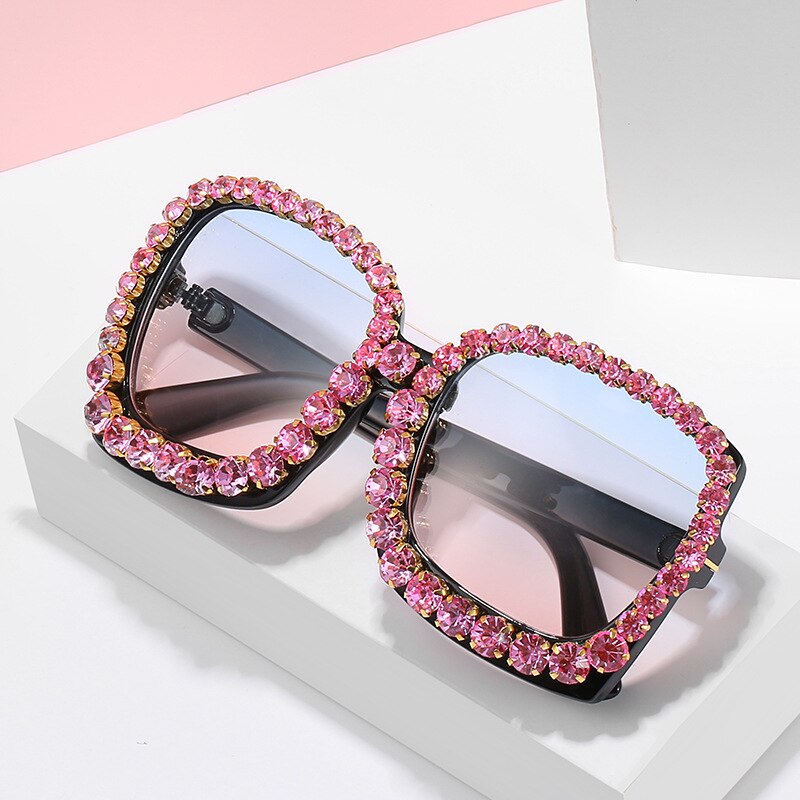 Vintage Oversized Square Colorful Diamond Sunglasses