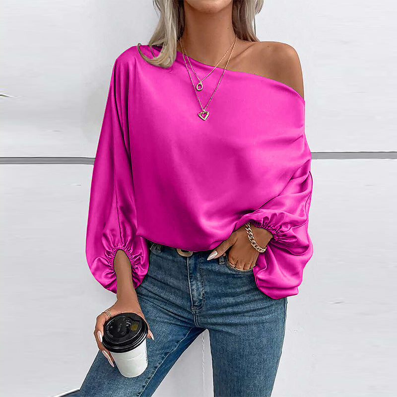 Diagonal Collar Asymmetric Pullover