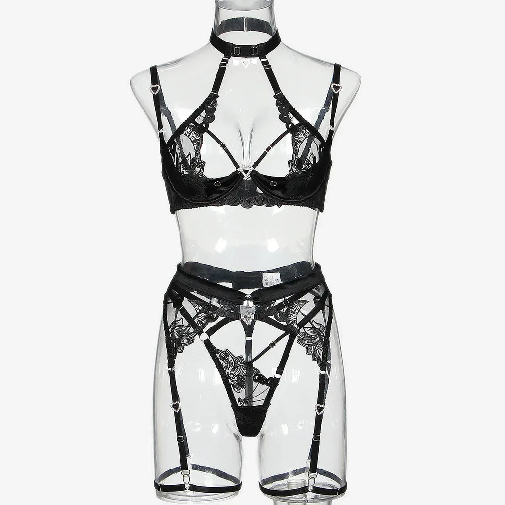 love-drill-buckle-cutout-embroidered-lingerie-suit - Viexta