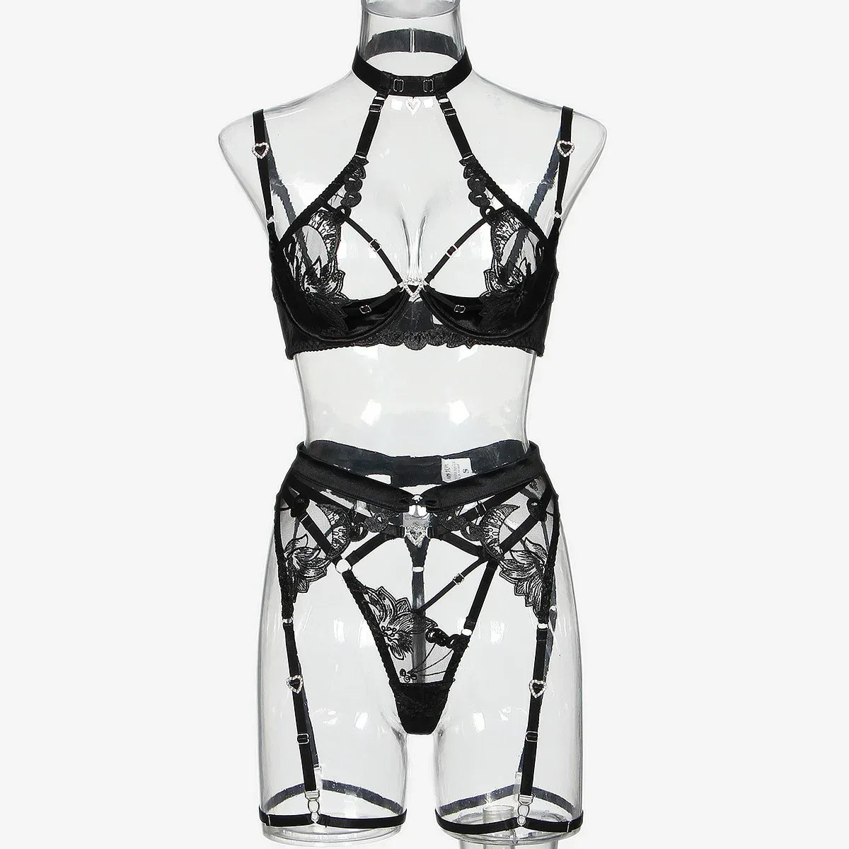love-drill-buckle-cutout-embroidered-lingerie-suit - Viexta