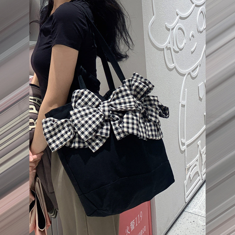 Three-dimensional Plaid Big Bow Bag