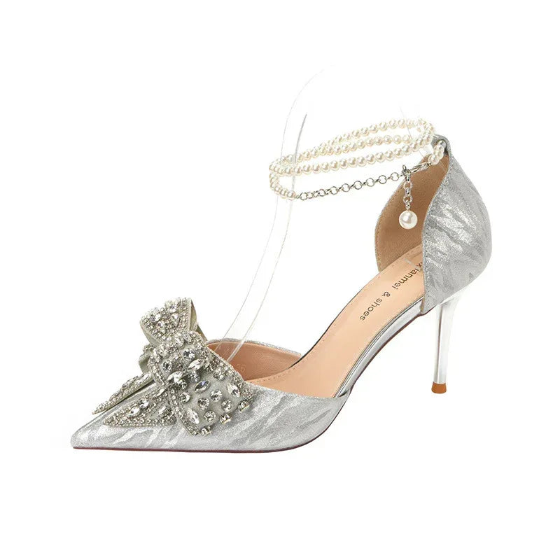 rhinestone-bow-pointy-hollow-pearl-heels - Viexta