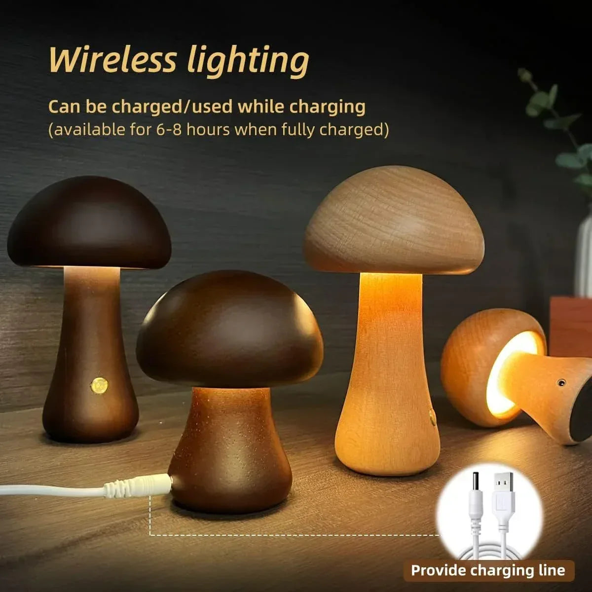Wooden Cute Mushroom LED Night Light - Viexta