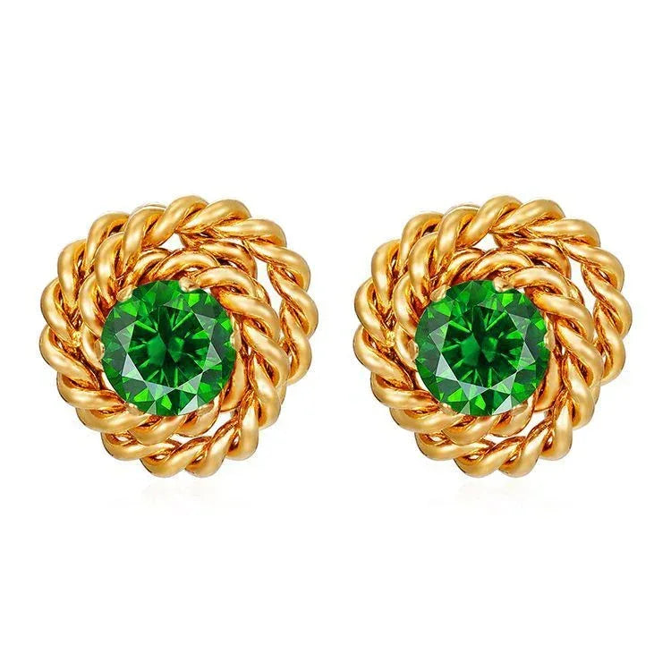 Retro Trendy Rose Zircon Stud Earrings - Viexta