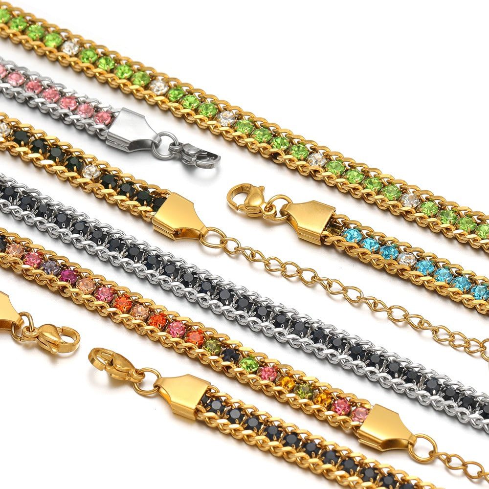 Zircon-studded Chain Pearl Bracelet