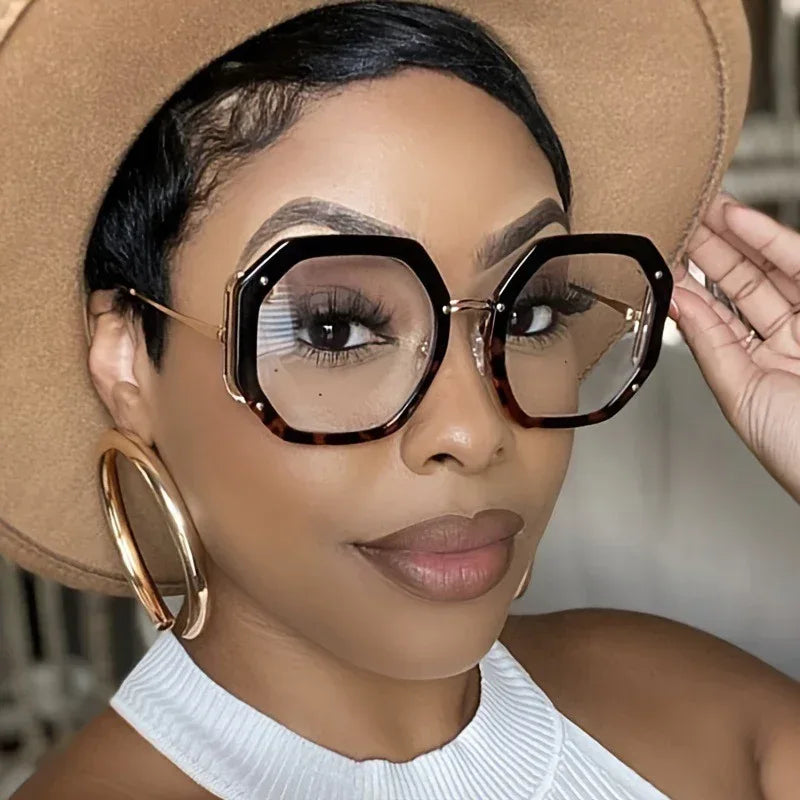 Polygonal-frame Trendy Hip-hop Oversized Plain Glasses - Viexta