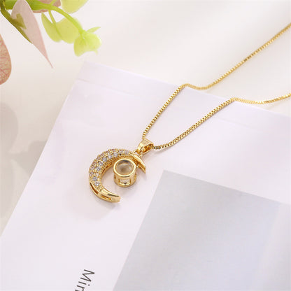 European Luxe Zircon Moon Necklace