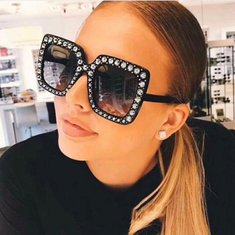 Vintage Oversized Square Colorful Diamond Sunglasses