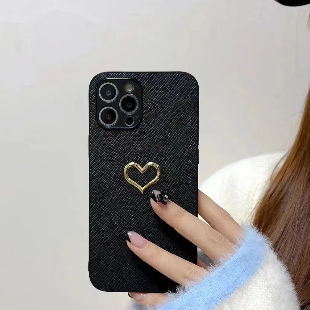Bronzing Heart Leather iPhone Case - Viexta