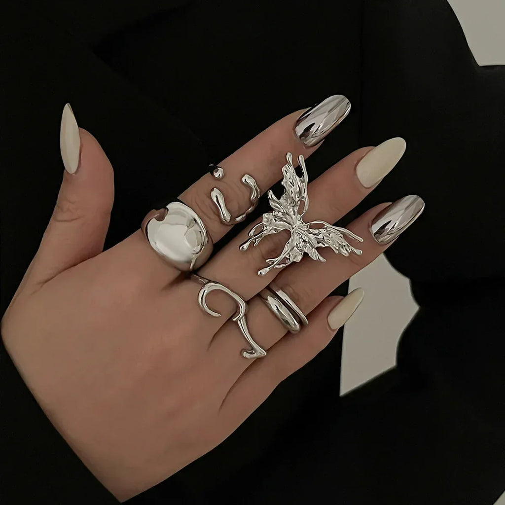 cold-butterfly-glossy-ring-set - Viexta