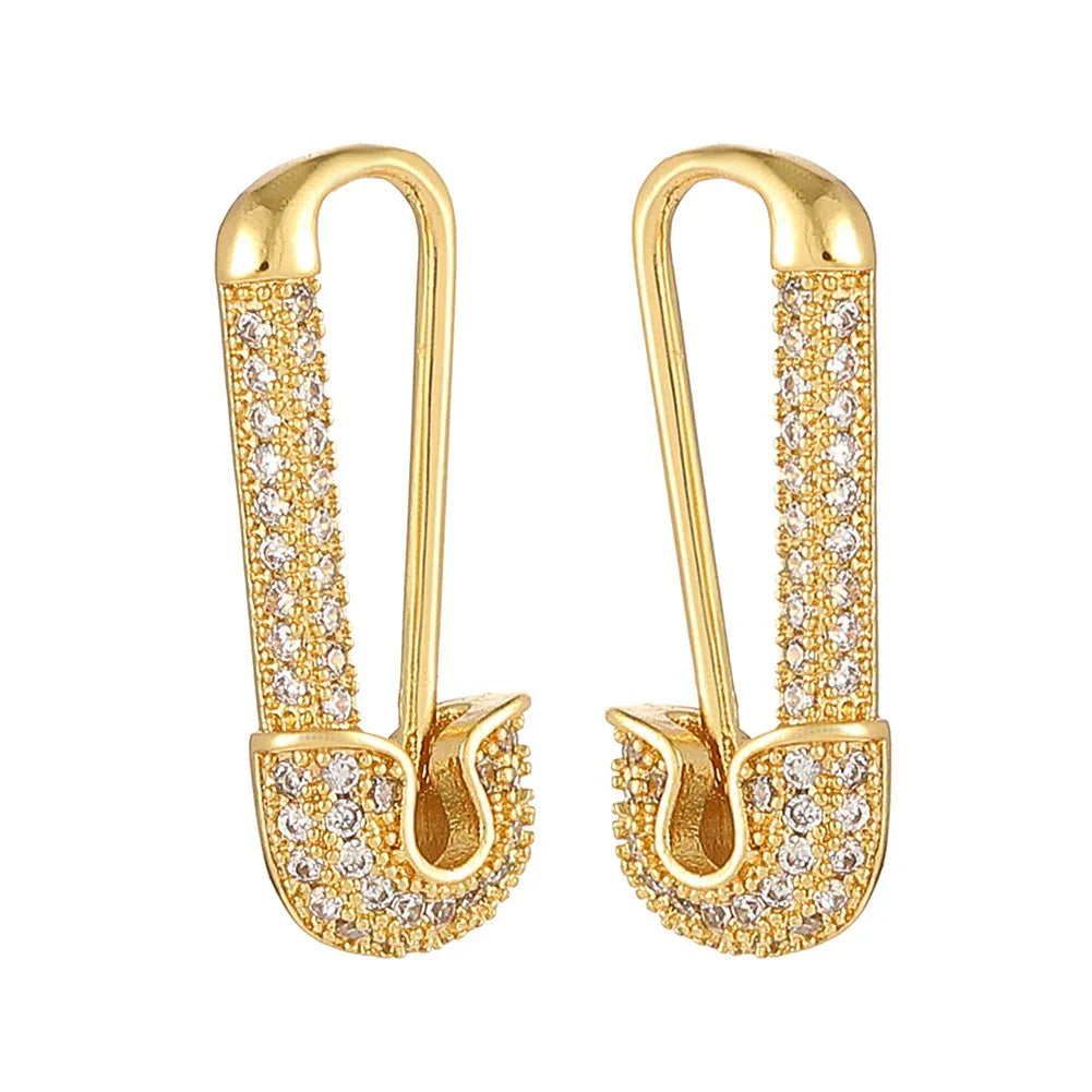 Tarnish-free Zircon Inlaid Safety-Pin Earring - Viexta