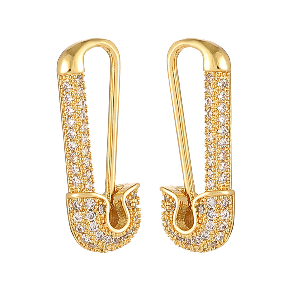 Tarnish-free Zircon Inlaid Safety-Pin Earring