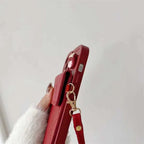 Red Crossbody Card Holder With Lanyard iPhone Case - Viexta