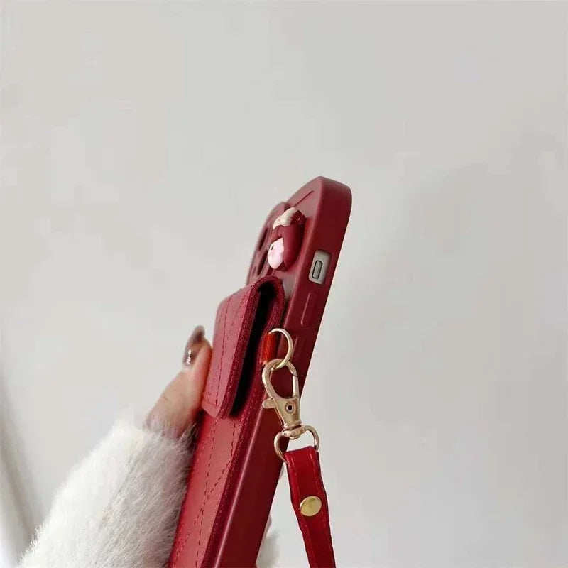 Red Crossbody Card Holder With Lanyard iPhone Case - Viexta