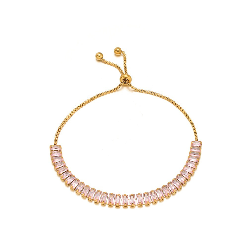 Zircon-studded Chain Pearl Bracelet