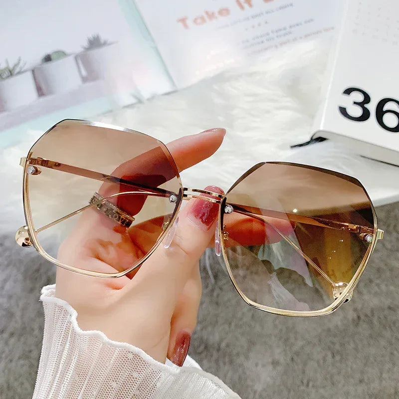Diamond Cut Edge Rimless Two-tone Sunglasses - Viexta