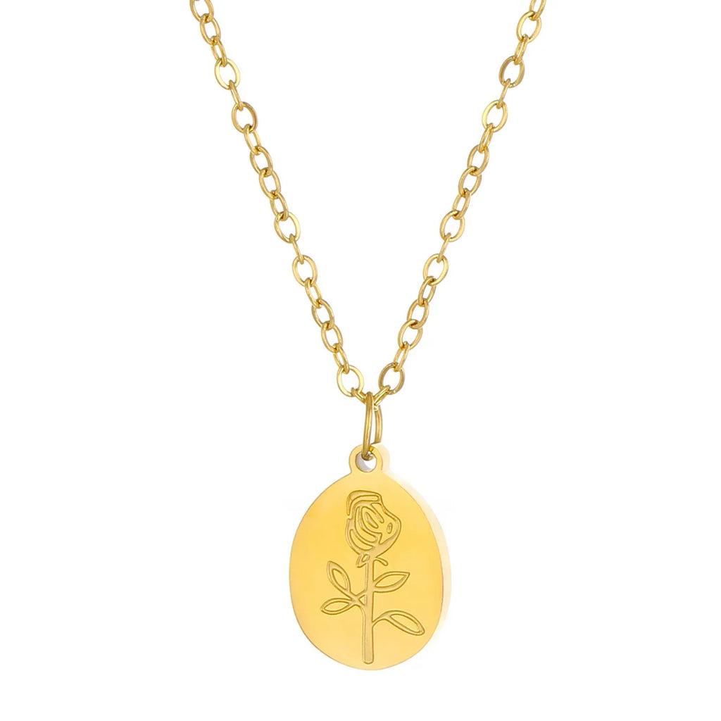 Rhinestone Love Rose Chain Necklace - Viexta