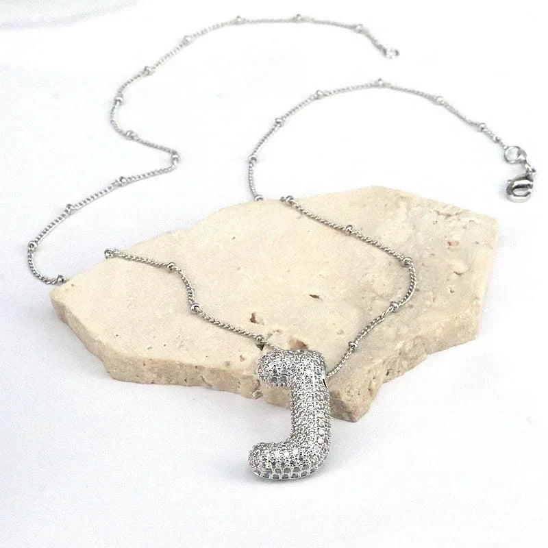 brass-zircon-bubble-letter-pendant-necklace - Viexta