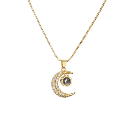 European Luxe Zircon Moon Necklace