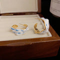 Sterling Silver Irregular Blue And White Porcelain Ear Ring - Viexta