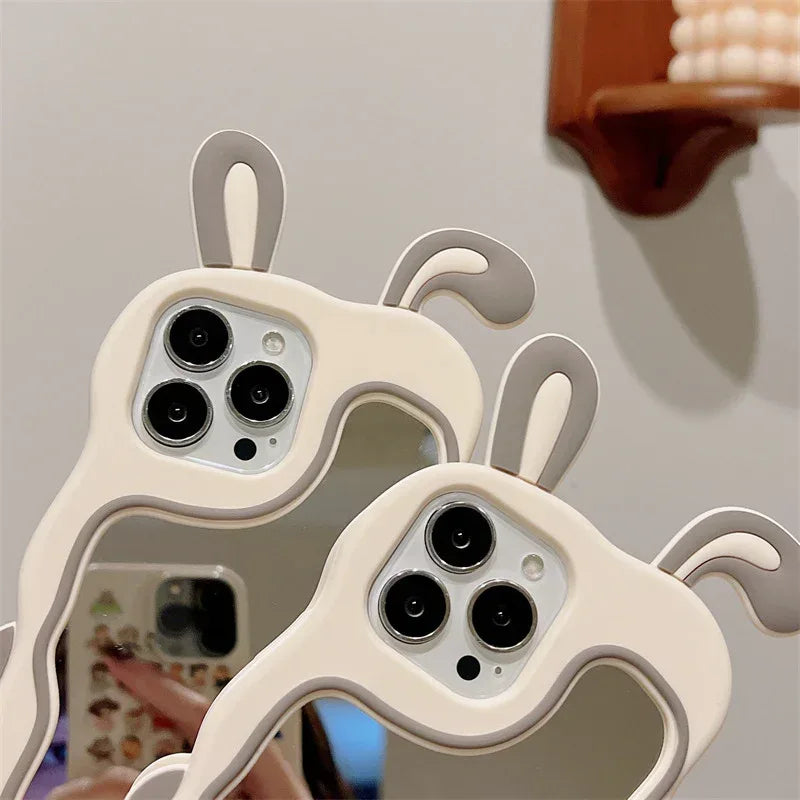 Cute Rabbit Ear Makeup Mirror iPhone Case - Viexta