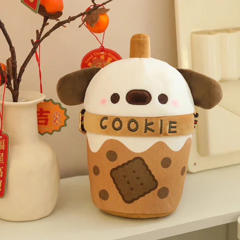 Milky Tea Cup Dog Crossbody Shoulder Bag Plush - Viexta