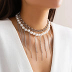 pearl-tassel-double-layer-retro-necklace - Viexta