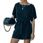 Short-sleeved Lace-up Jumpsuit - Viexta