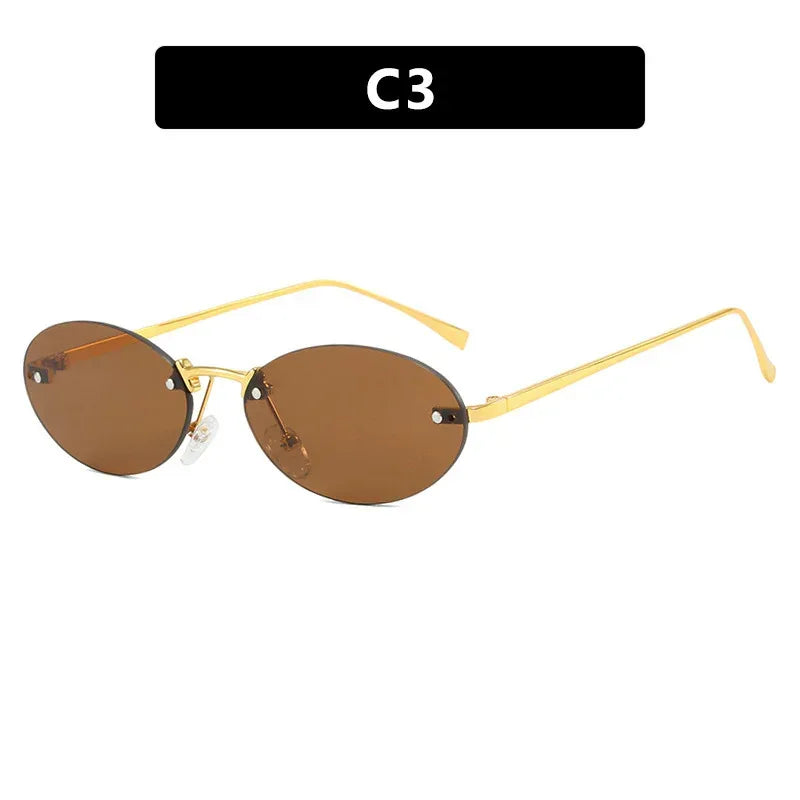 Metal Frameless Oval Rivet Sun Glasses - Viexta