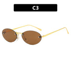 Metal Frameless Oval Rivet Sun Glasses - Viexta