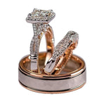 Rose Gold Three-Piece Diamond-Encrusted Zircon Ring Set - Viexta