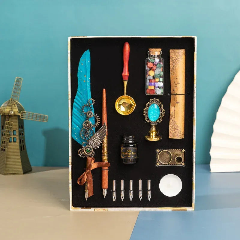 Vintage Feather pen & mirror gift hamper - Viexta