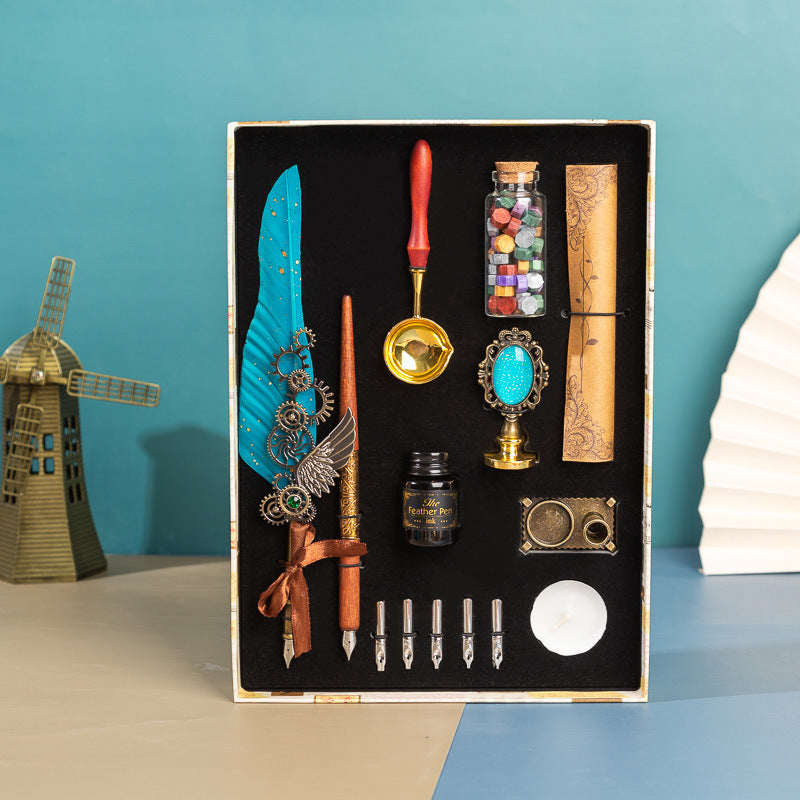 Vintage Feather pen & mirror gift hamper