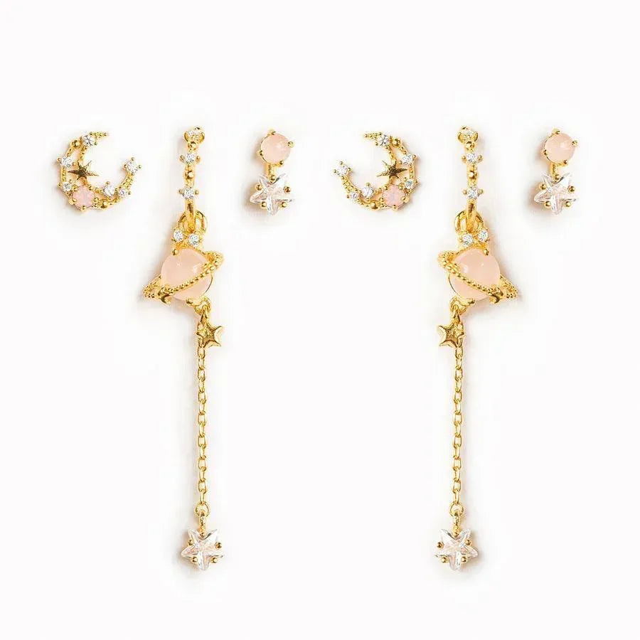 Zircon Chain Stud 925 Silver Earrings Set - Viexta