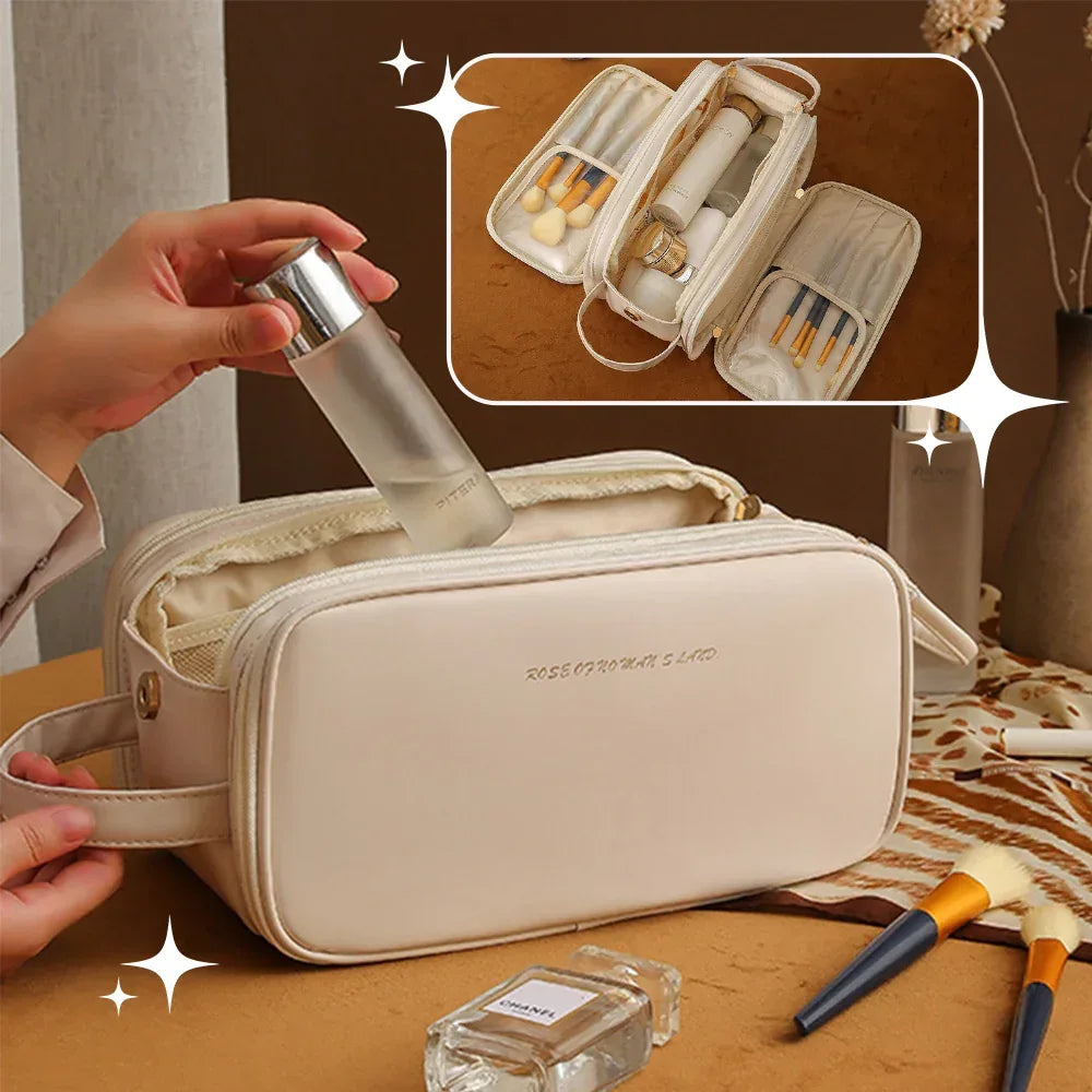Three-layer Double Zipper U-shaped Cosmetic Bag - Viexta