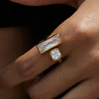 Uworld Minimalist 18K Gold-Square Zircon Rings