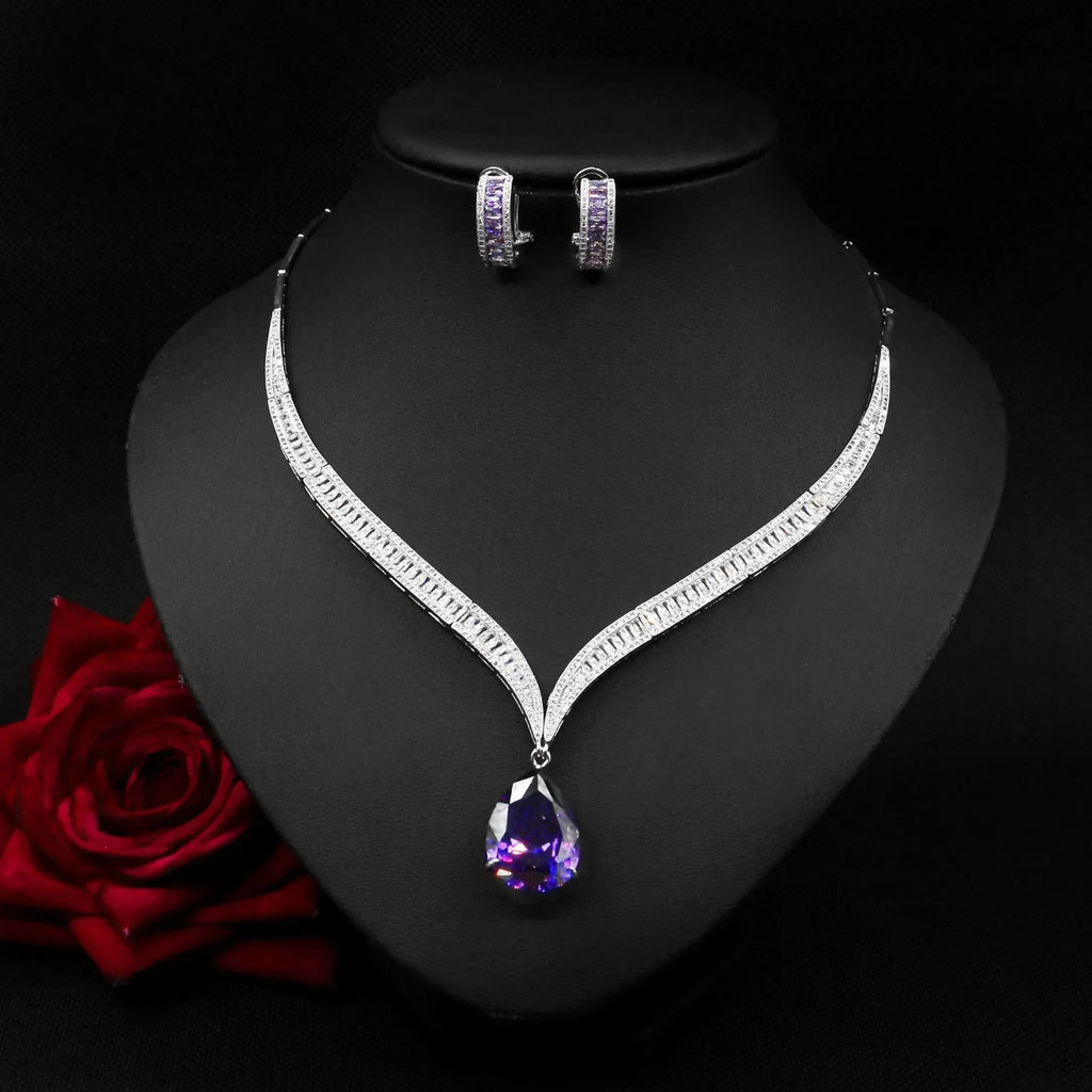 water-drop-zircon-clavicle-necklace-and-earring-set - Viexta