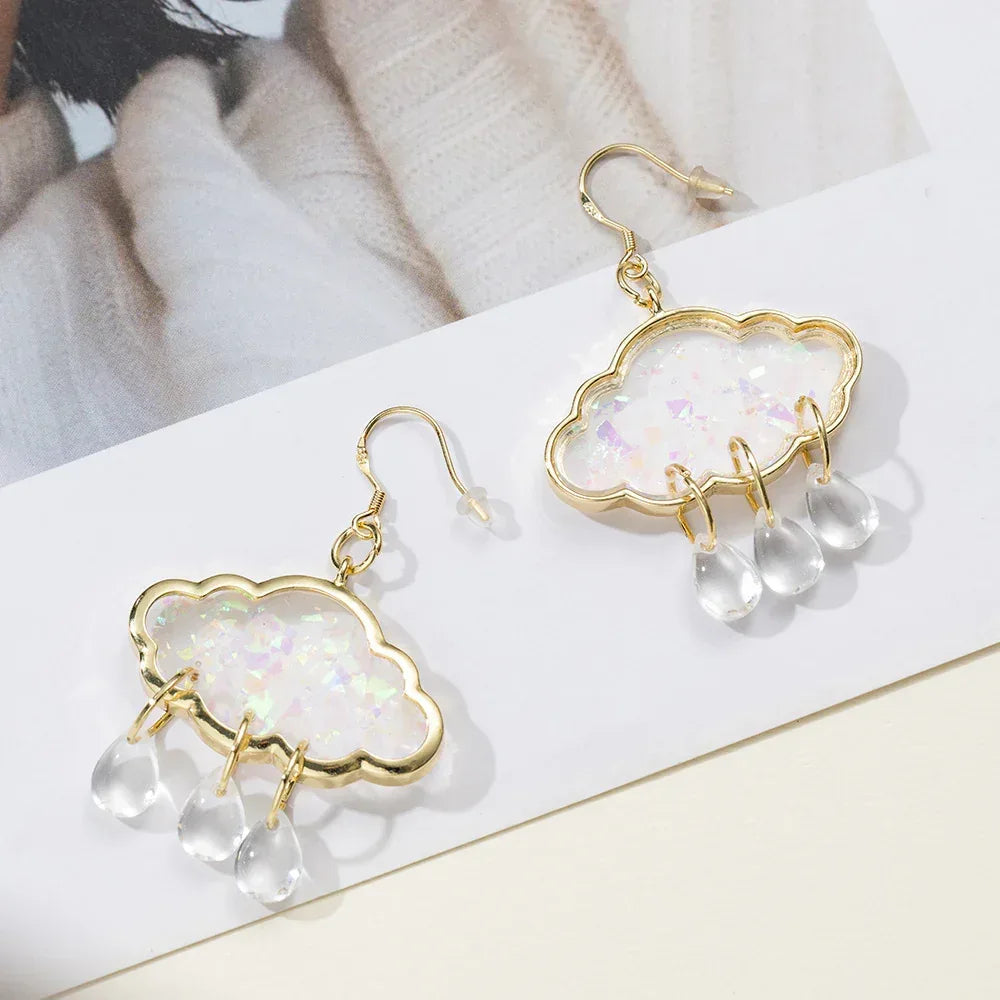 Colorful Clouds Raindrops Earrings - Viexta